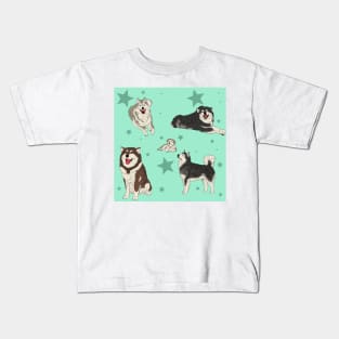 Alaskan Malamute Pattern Seafoam Kids T-Shirt